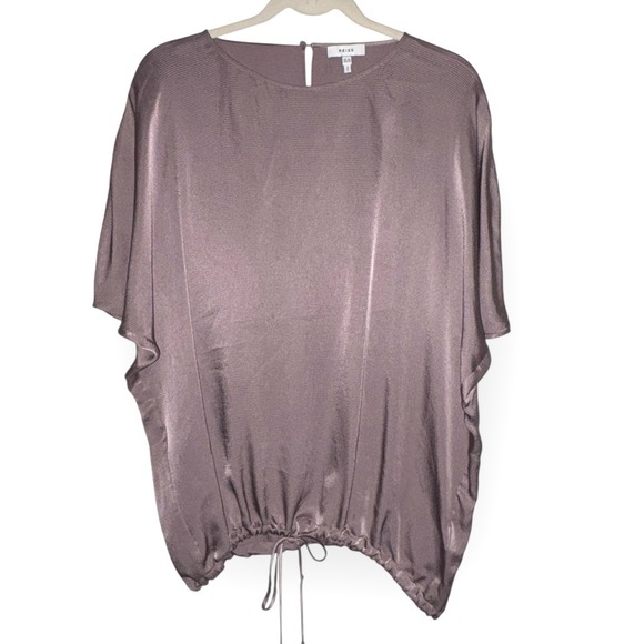 Reiss Maggie sz 8 Hammered Satin Top Mauve Taupe Drawstring Oversized - Picture 4 of 9